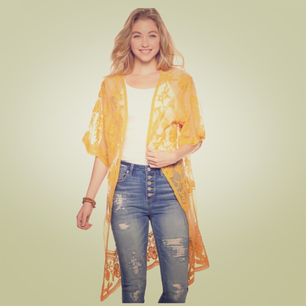 Honey Yellow Lace Kimono